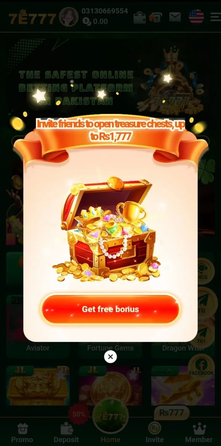 7e777 one friend invitation bonus screen